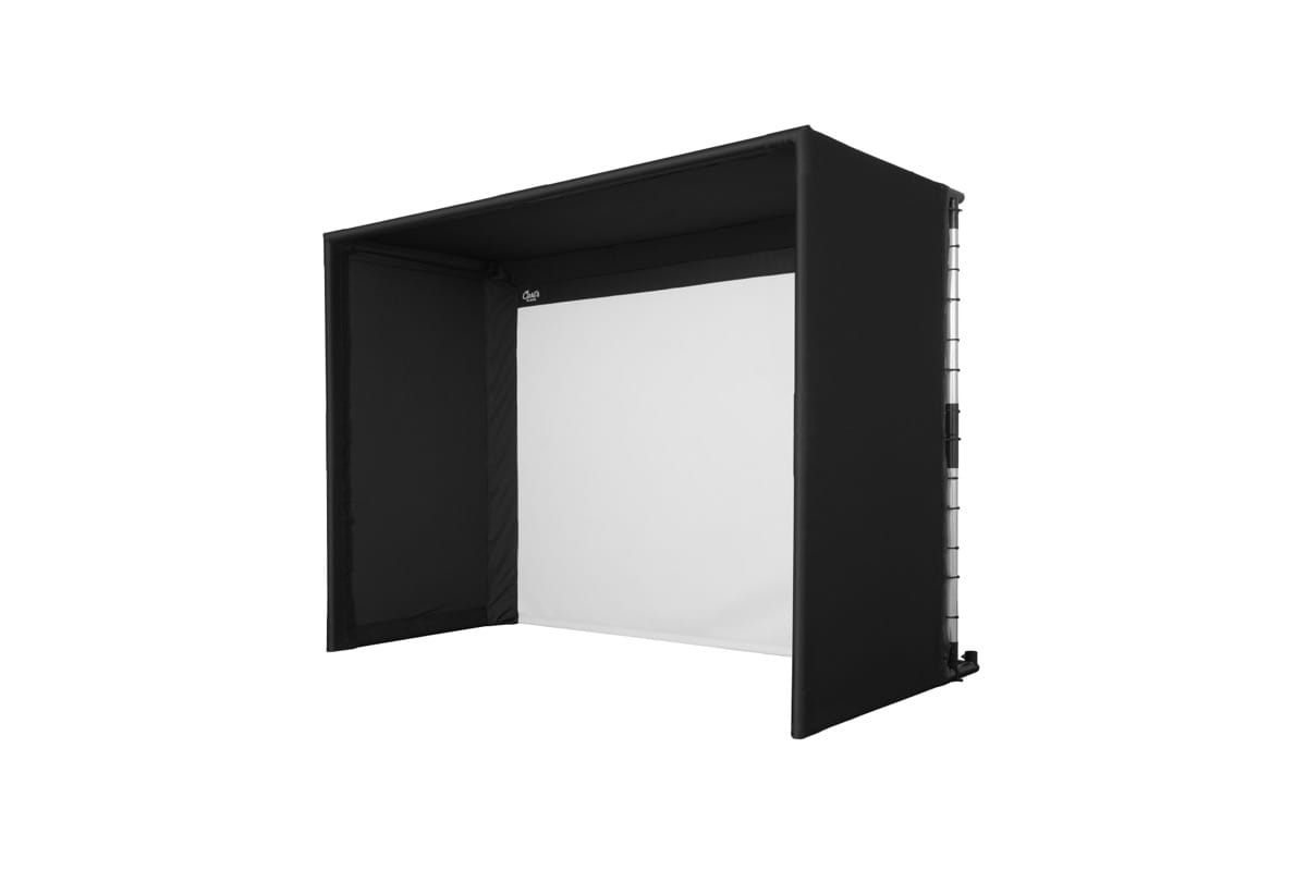 Carl's Place Pro golf simulator enclosure kit, angled view