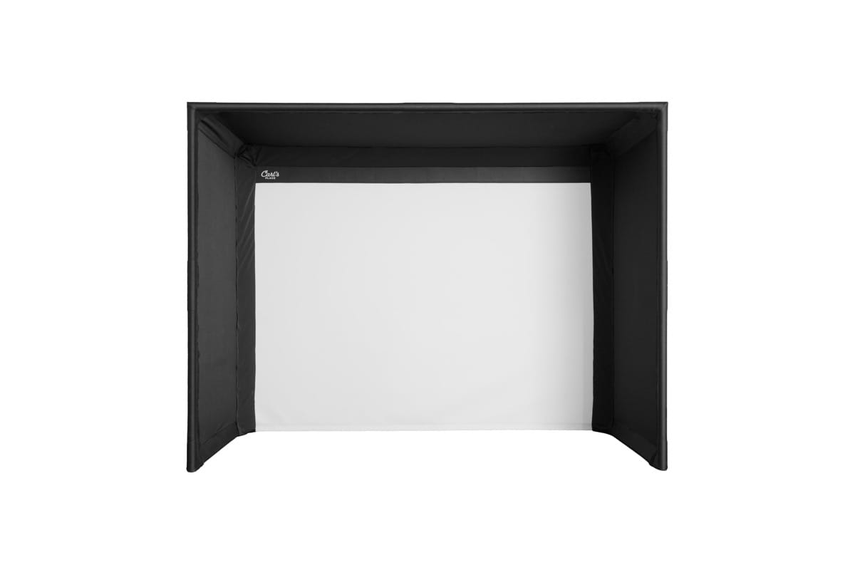 Carl's Place Pro golf simulator enclosure kit, front view with impact screen