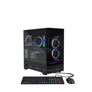 HD gaming and simulator desktop computer with keyboard and mouse